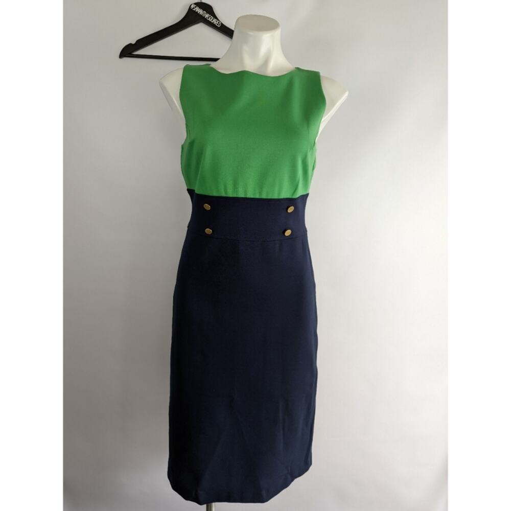 Elizabeth Hasselbeck for Dialogue Green and Navy Blue Sleeveless Dress XS